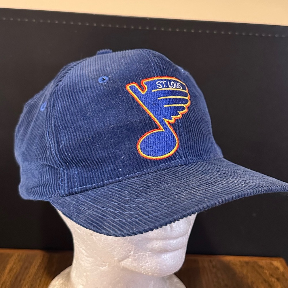 Vintage St Louis Blues NHL Corduroy Snapback Hat Navy Blue Embroidered Logo Cap